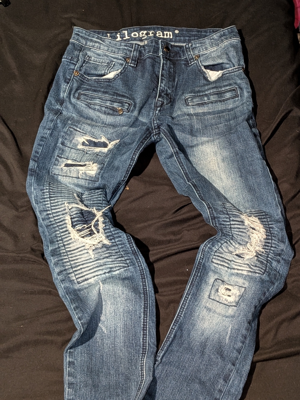 Men's Skinny Distressed Jeans in Washed Blue by kilogram
